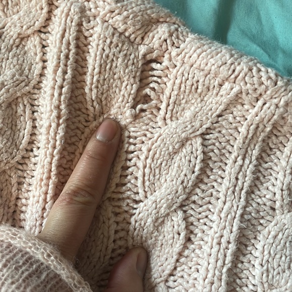 Free people easy cable knit v neck sweater pullover pink tunic small - Picture 14 of 16